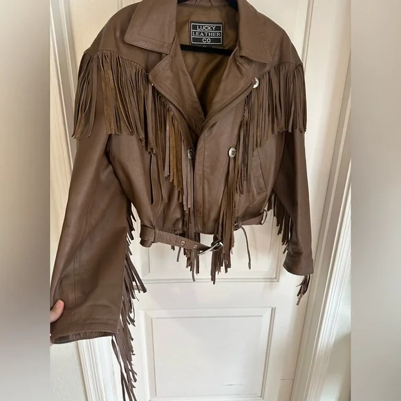 Vintage Brown Fringe Leather Jacket - Picture 1 of 8